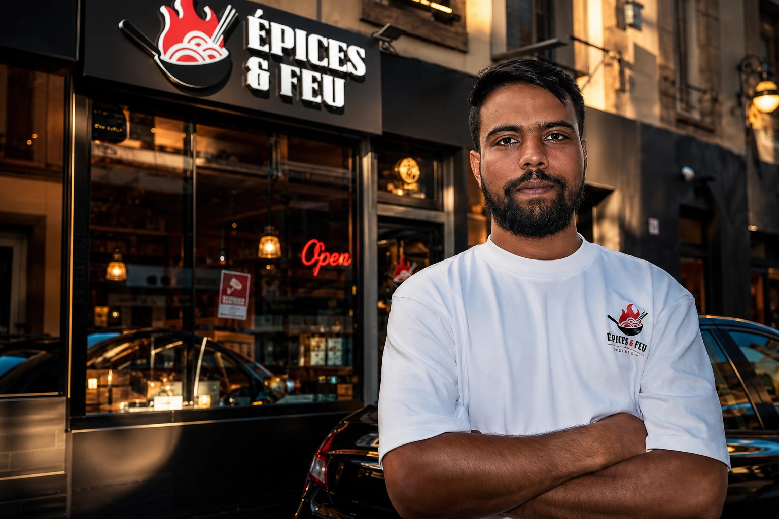 Le propriétaire devant Épices & Feu, 12 rue Danton à Brest