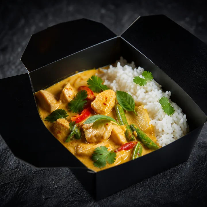 Yellow Curry avec riz, légumes et sauce curry jaune